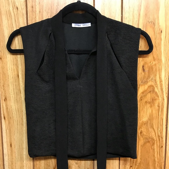Zara Tops - Zara Textured Crop Top with Cutout and Tie Neck
